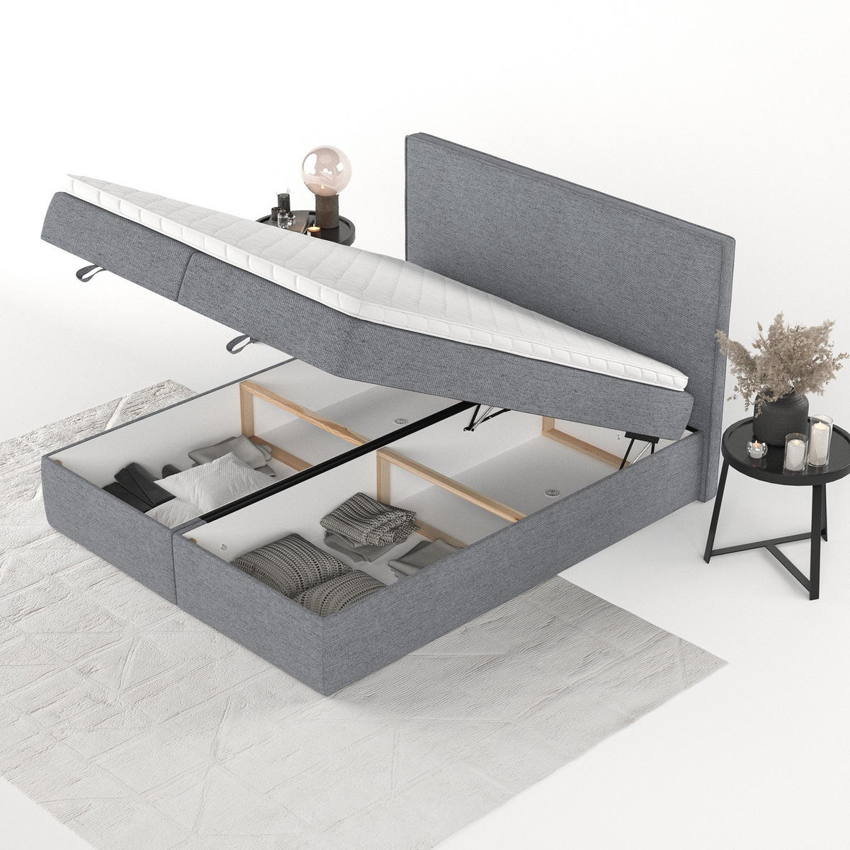 BOXBETT Velma 160/200 cm Grau im Neve Stoff - Schwarz/Grau, Holz/Holzwerkstoff (160/200cm) - AltaBeds