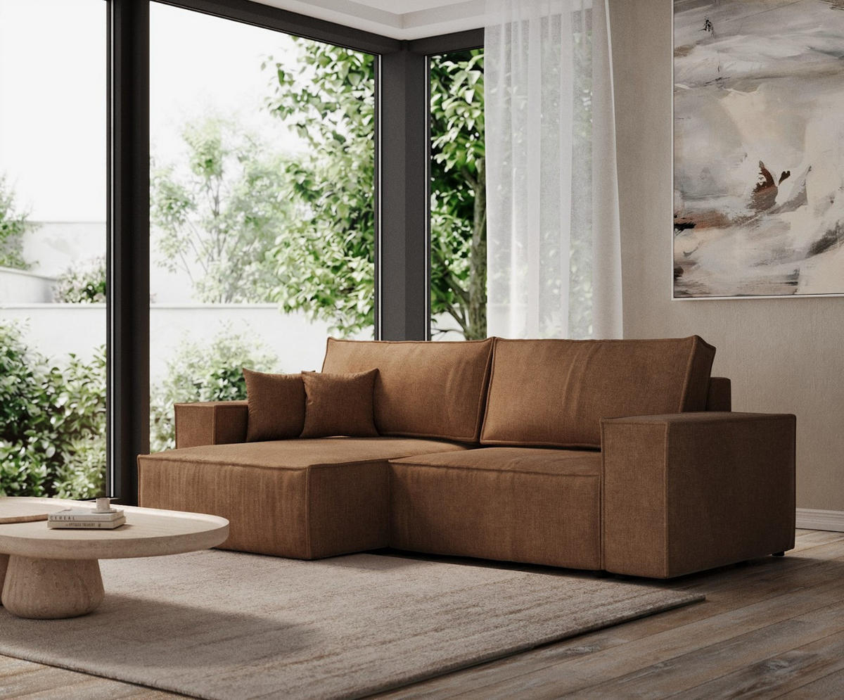ECKSOFA CAVO mit Schlaffunktion Braun im Wind Stoff - Schwarz/Braun, Holz/Holzwerkstoff (255/148cm) - AltaBeds