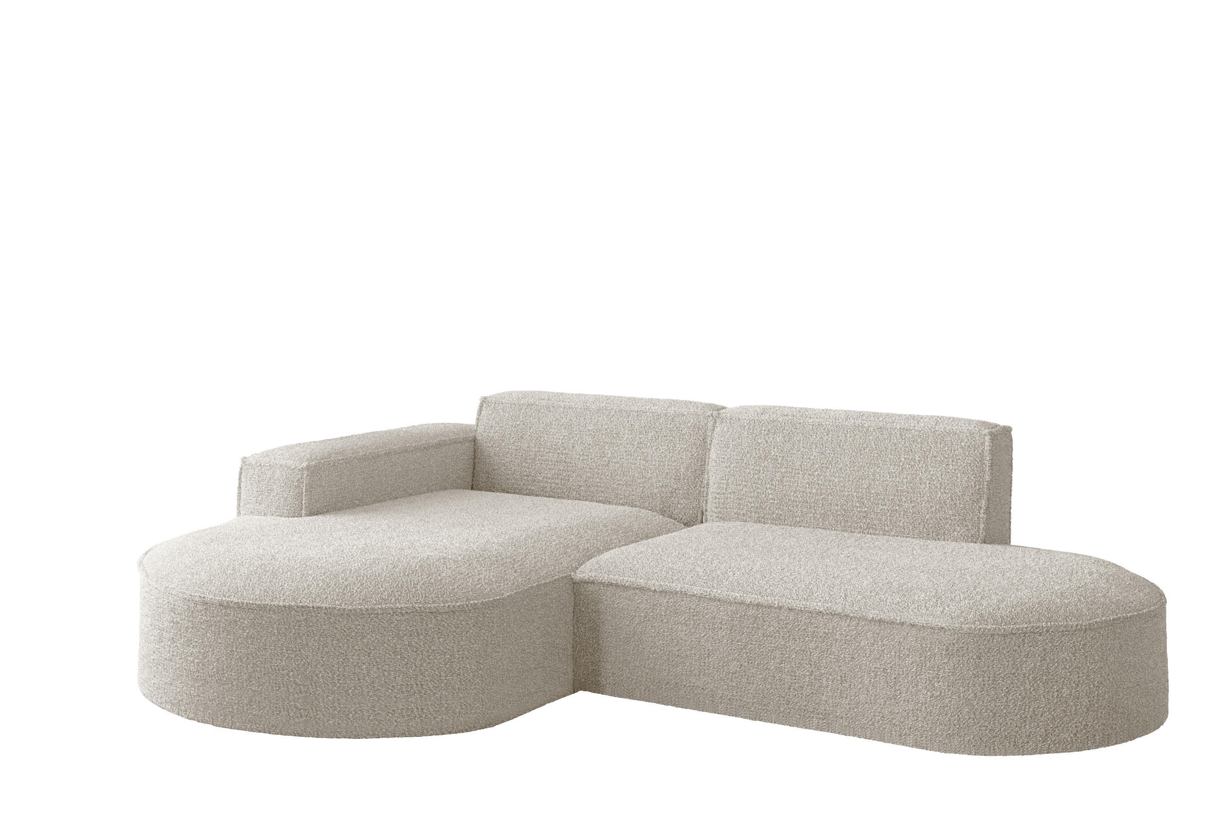 ECKSOFA Designer L-Form MODENA STUDIO Stoff Loop Perle Links - Champagner, Holz (165/236cm) - Kaiser Möbel
