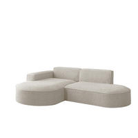 ECKSOFA Designer L-Form MODENA STUDIO Stoff Loop Perle Links - Champagner, Holz (165/236cm) - Kaiser Möbel