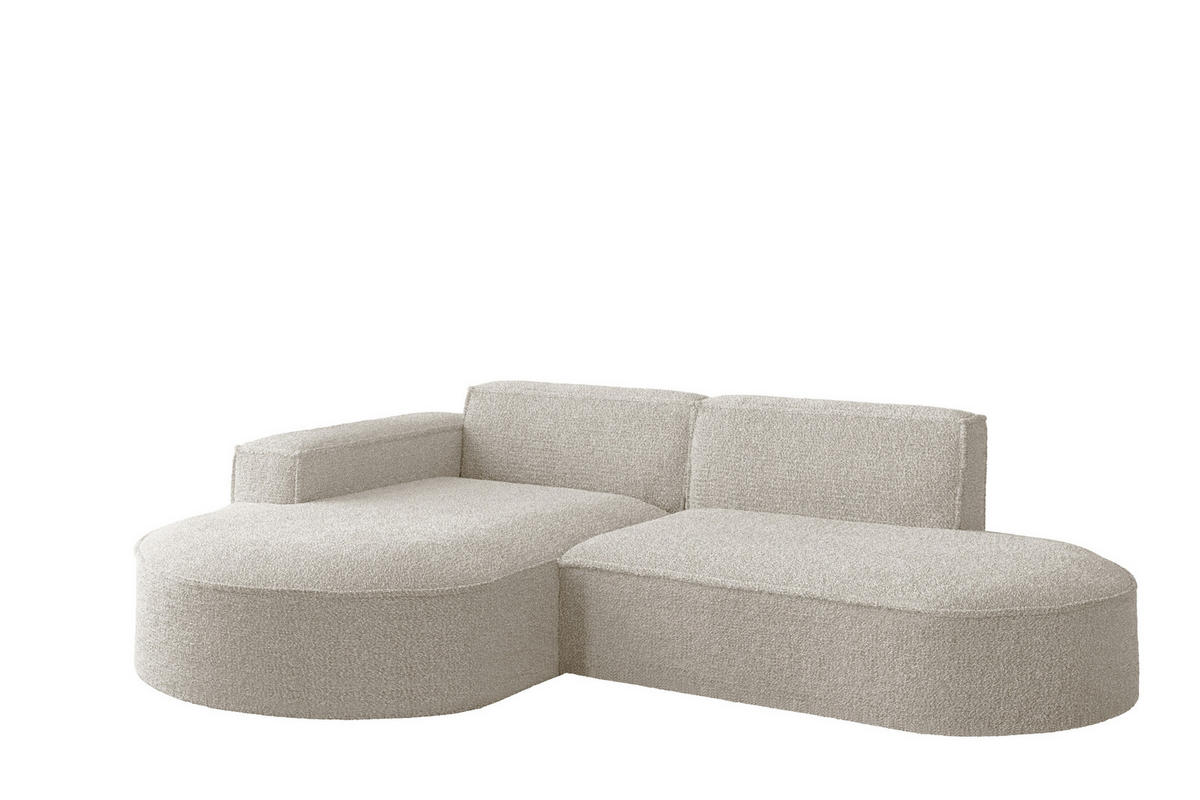 ECKSOFA Designer L-Form MODENA STUDIO Stoff Loop Perle Links - Champagner, Holz (165/236cm) - Kaiser Möbel