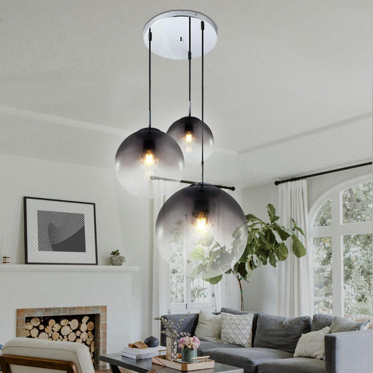 LED HÄNGELEUCHTE VARUS Grau Chrom - Grau, Glas (51/51/120cm) - Globo Lighting