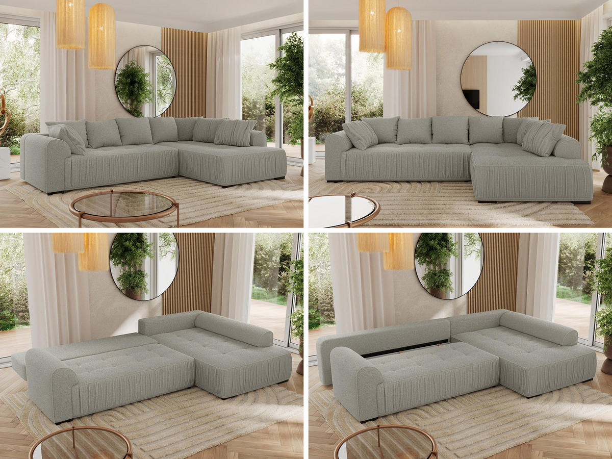 ECKSOFA ORTA Hellgrau Boucle - Rechts - Hellgrau/Schwarz, Textil (200/325cm) - MKS