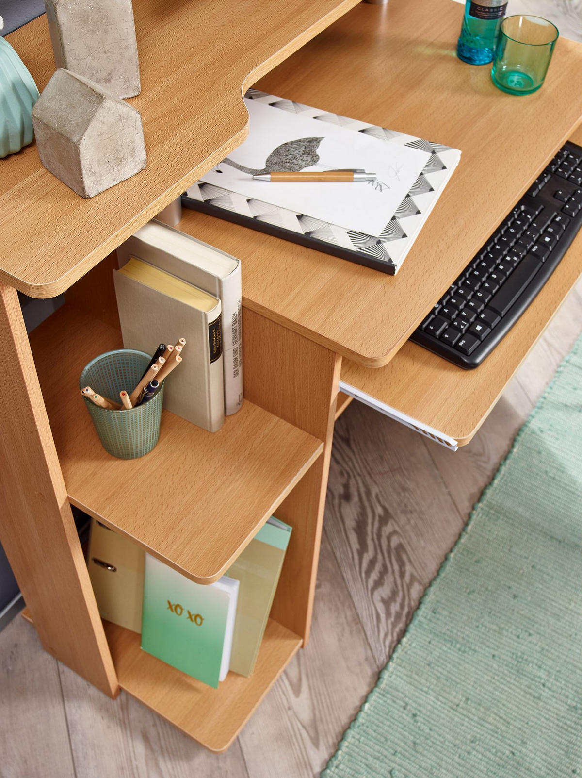 COMPUTERTISCH Mit Tastaturauszug Und Druckerablage Platzsparend, Buche 94x48x90 cm - Beige, Kunststoff (94/48/90cm) - KADIMA DESIGN