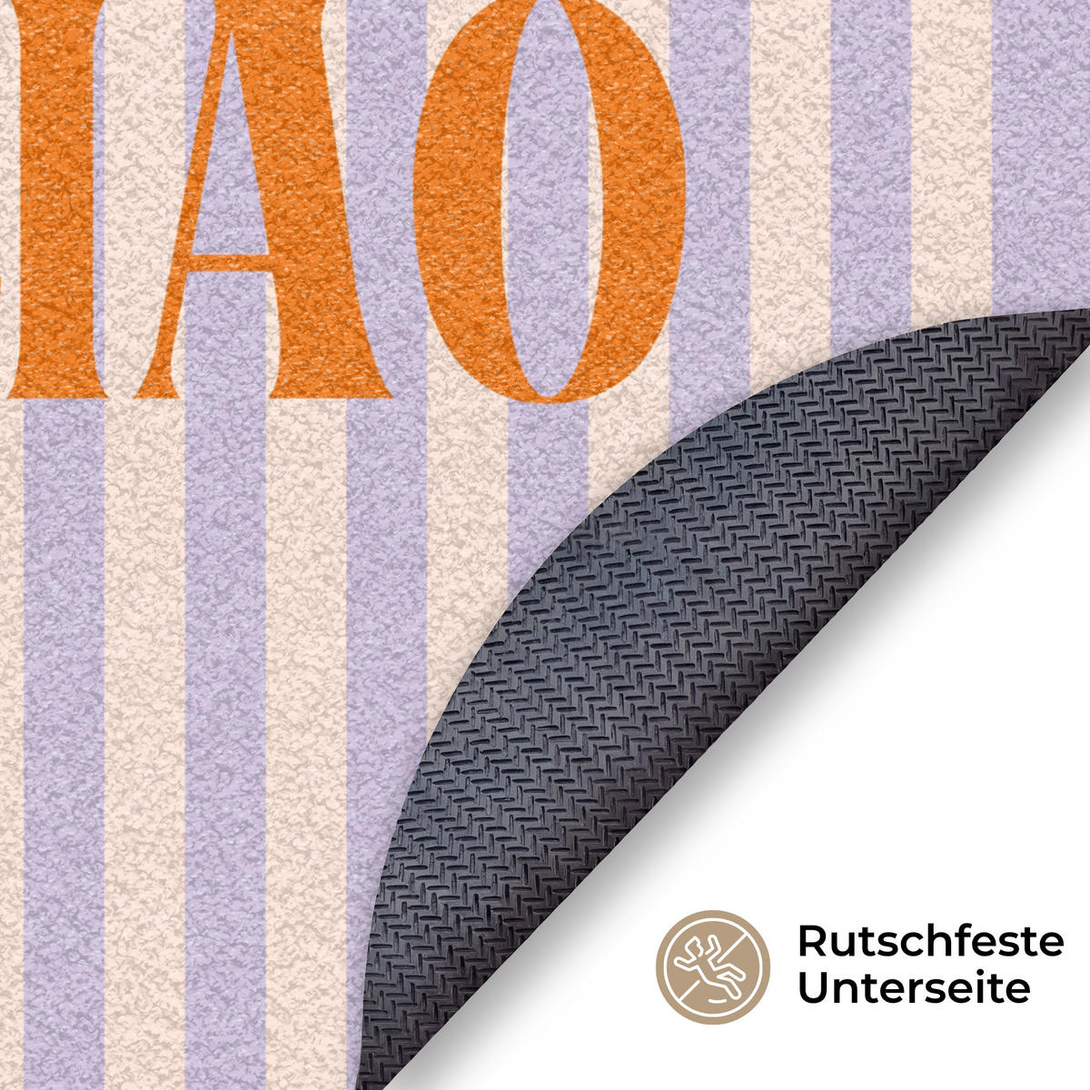 ROHOŽKA Ciao - Citát - Pastelové barvy - Pruhy 90x90 cm - šeříková, textil/umělá hmota (90/0.4cm) - MuchoWow