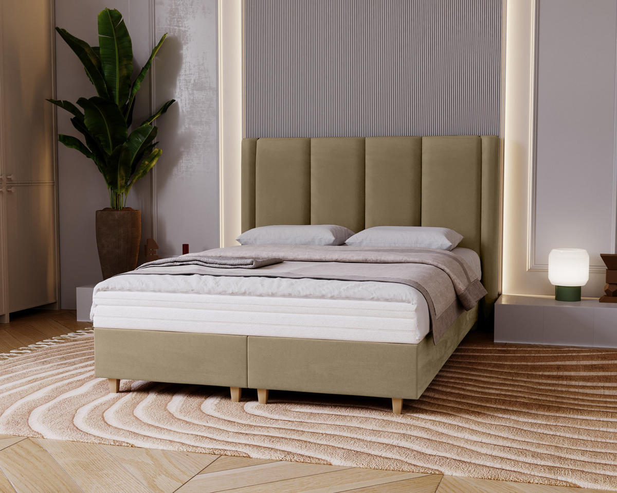 POLSTERBETT Bella, 160x200, Beige, Velourstoff, Doppelbett mit Matratze - Beige, Holz/Kunststoff (160/200cm) - Marpur
