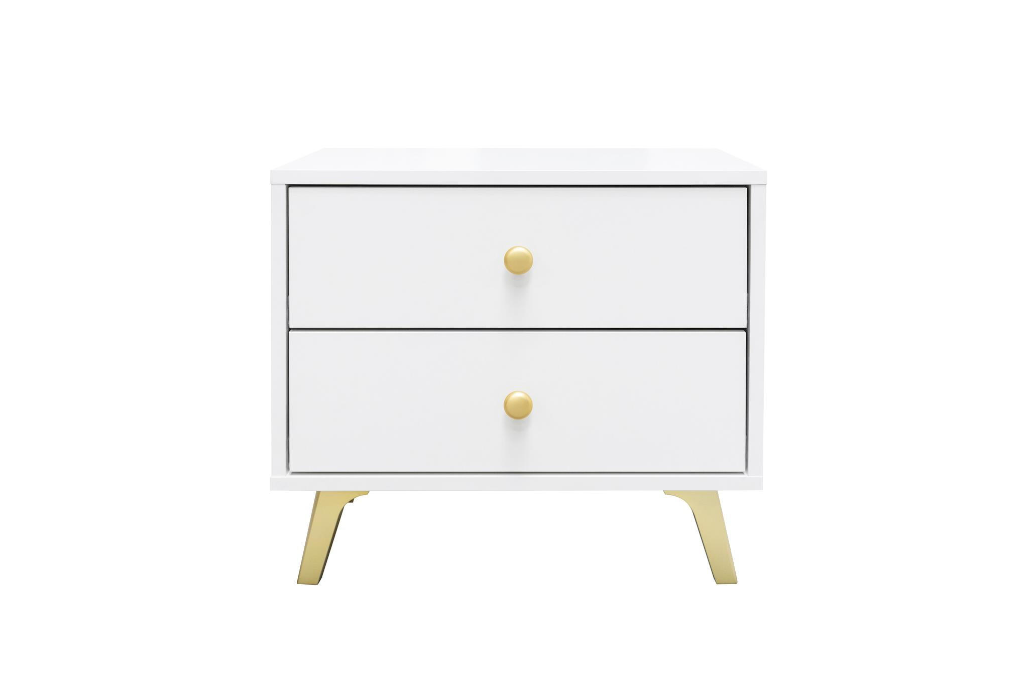 NACHTTISCH Rainbow Weiß, mit Schubladen - Goldfarben/Weiß, Holzwerkstoff (53/48/41cm) - Bettso