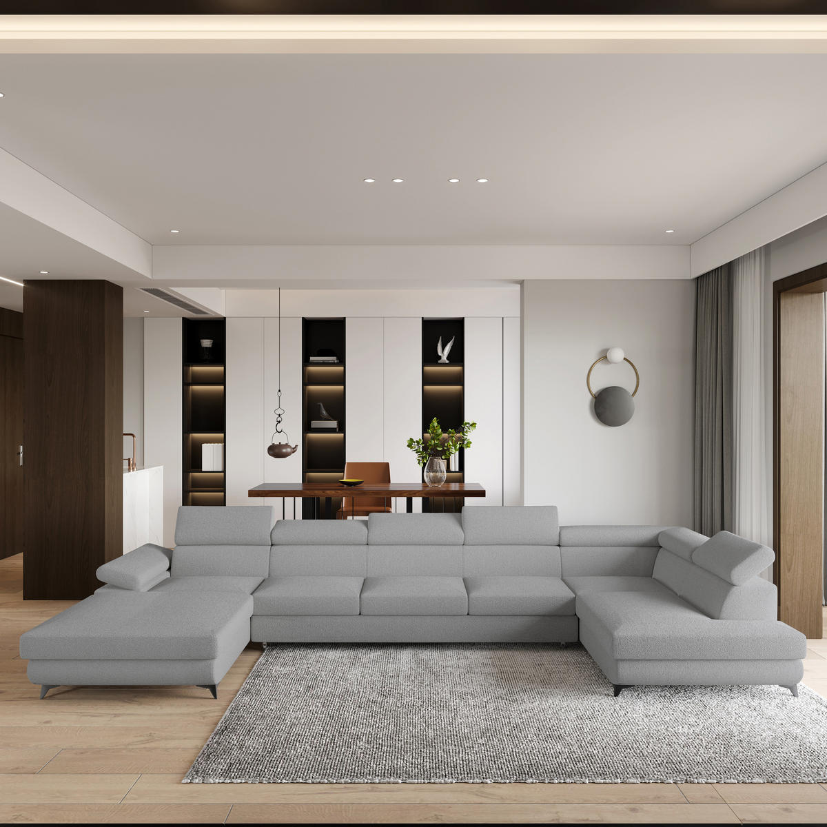 ROHOVÁ SEDAČKA MONTIVA světle šedá - černá/světle šedá, kov/dřevo (410/190cm) - MASSENO