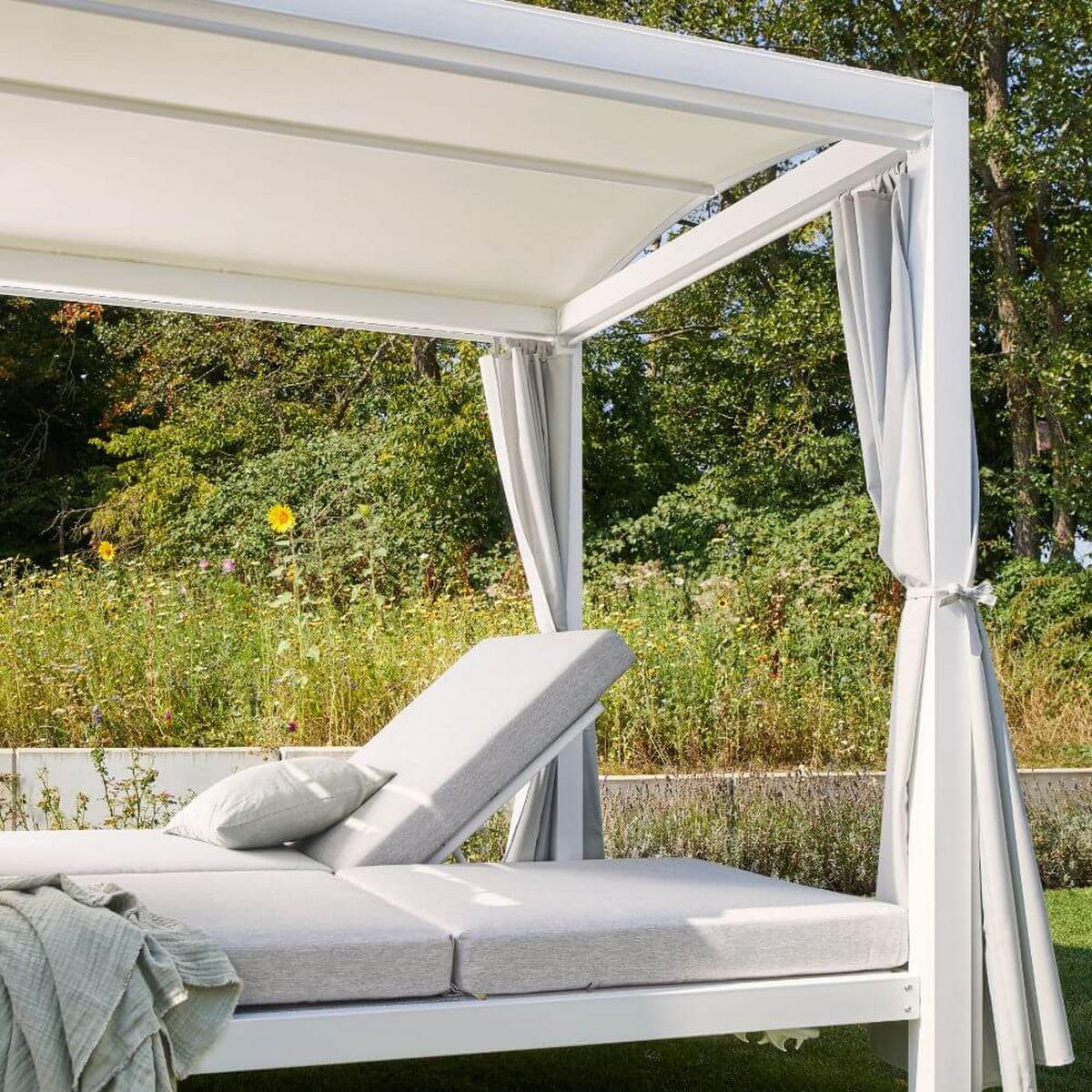 SONNENLIEGE LYON - Weiß/Grau, Kunststoff/Textil (188/207/208cm) - Home Deluxe