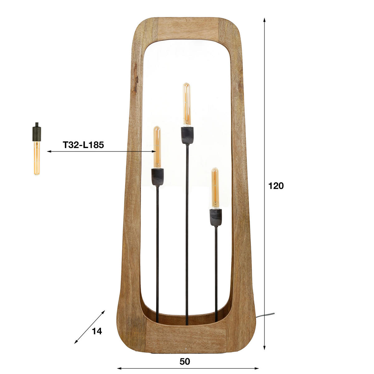 STEHLEUCHTE Bray Braun 14/50/120 cm - Braun, Holz (14/50/120cm) - Hoyz Collection