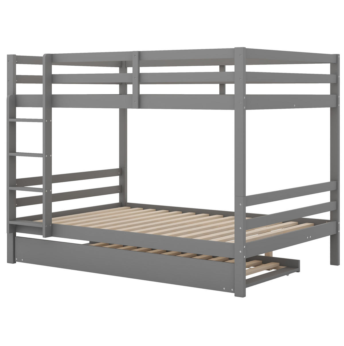 ETAGENBETT 140/200 cm aus Kiefernholz mit Ausziehbett und Treppe - Grau, Holz (140/200cm) - BEAOK