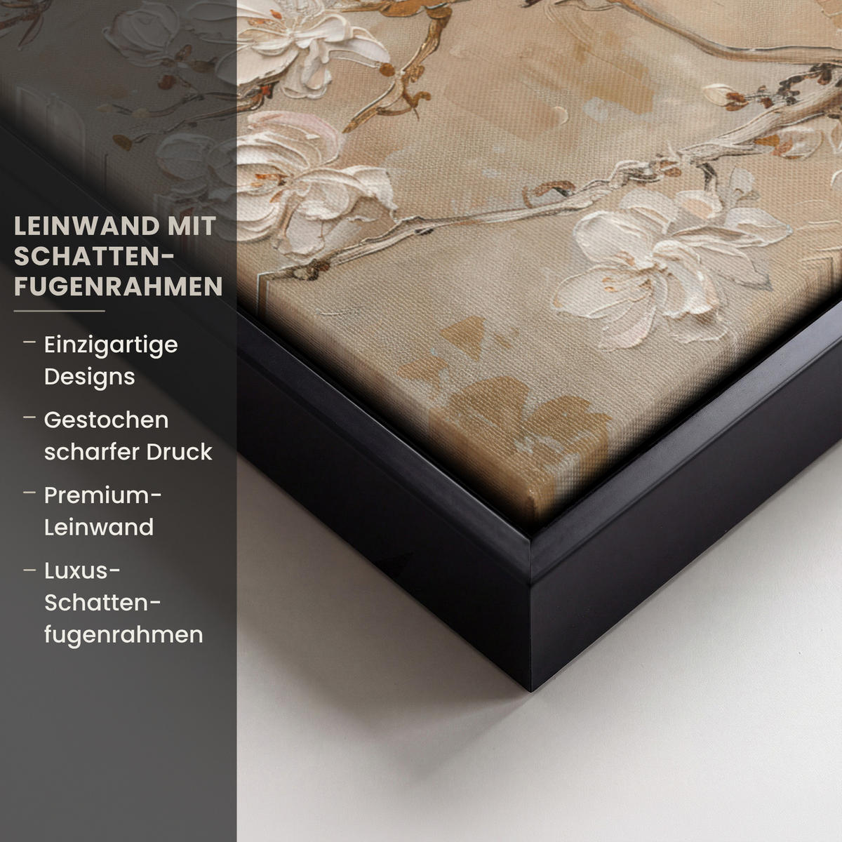 LEINWAND Bilder mit Rahmen - Blumen - Modern - Beige - Weiß - Blüte - 40x30 - Beige, Textil (40/30cm) - MuchoWow
