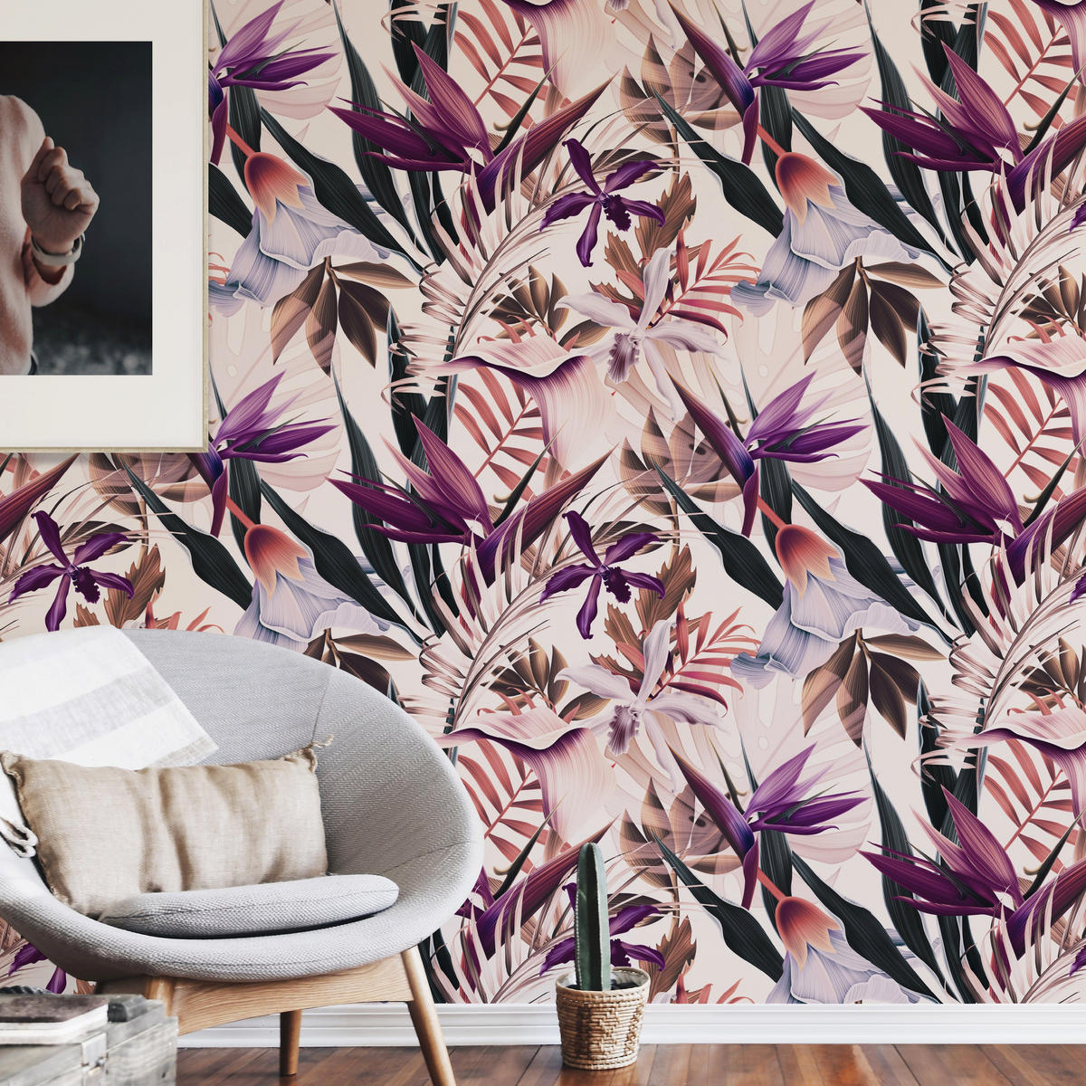 TAPETE Tropisch aus echtem Papier, 200x280cm, 8 Bögen - Pink, Papier (200/280cm) - WALLPAPERS4BEGINNERS