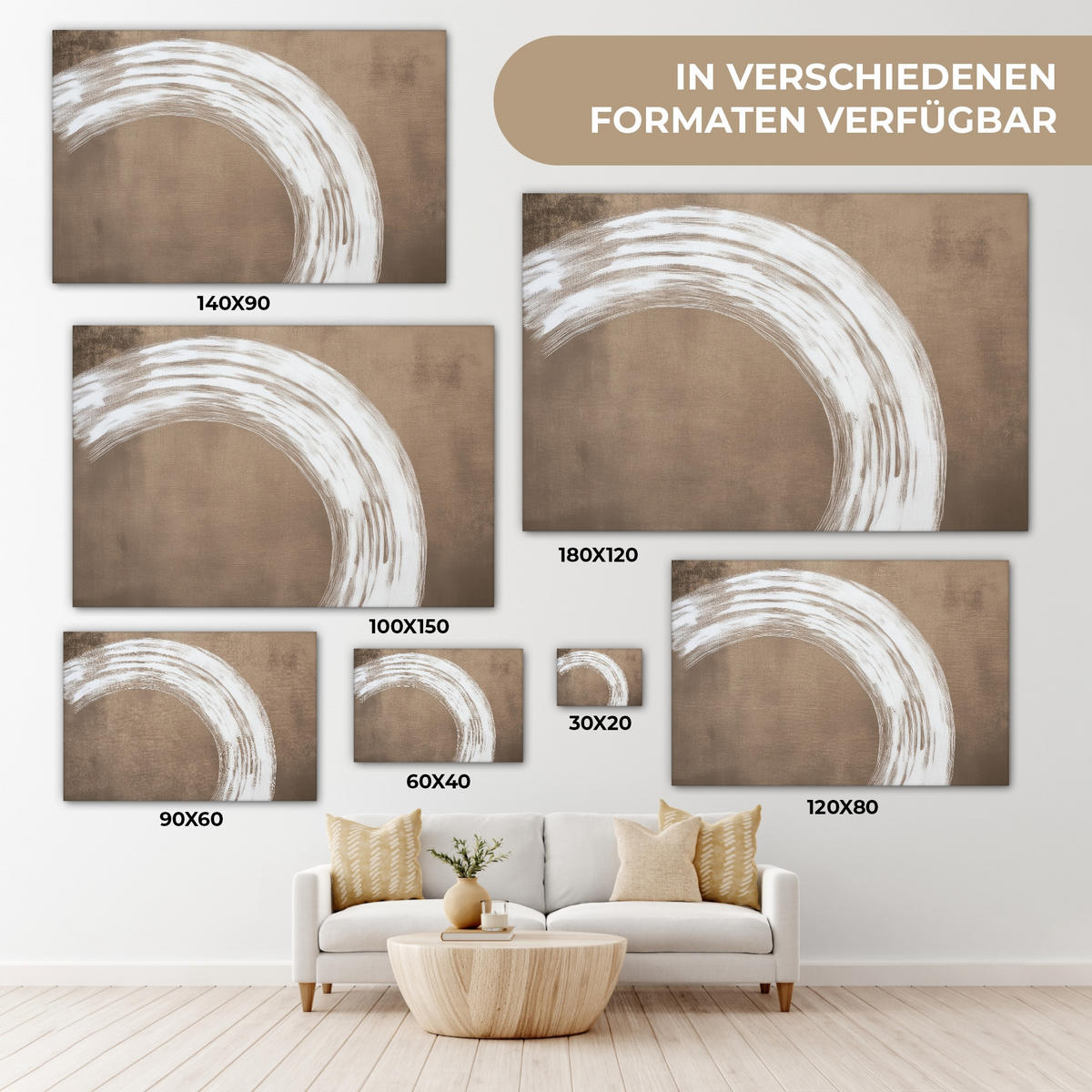 LEINWANDBILD Farbe - Braun - Japandi XXL 150x100 cm - Kupferfarben, Textil (150/100cm) - MuchoWow