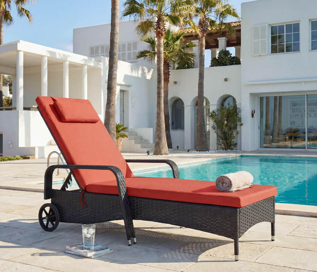 POLY-RATTAN SONNENLIEGE Anthrazit, Orange - Anthrazit/Orange, Kunststoff (71/108/197cm) - MCW