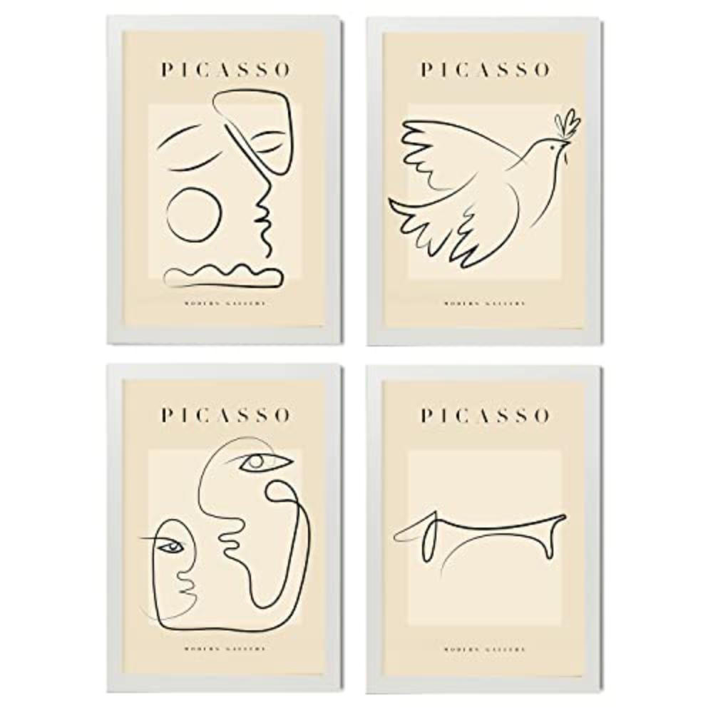 POSTER Set mit 4 Picasso Sammlung von Linienfrieden Ästhetische A4 Weißer Rahmen - Weiß, Papier (29.7/3cm) - Nacnic