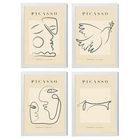 POSTER Set mit 4 Picasso Sammlung von Linienfrieden Ästhetische A4 Weißer Rahmen - Weiß, Papier (29.7/3cm) - Nacnic
