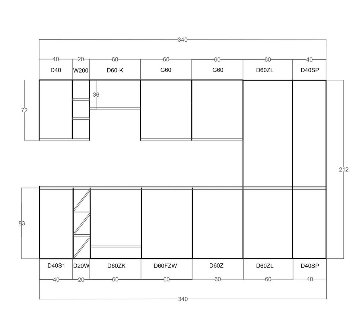 KÜCHENZEILE 340 cm - Velmora KÜ-AS-016 - in Grau / Hochglanz - Grau, Holz (340/212/58cm) - ROYAL24_MARKT