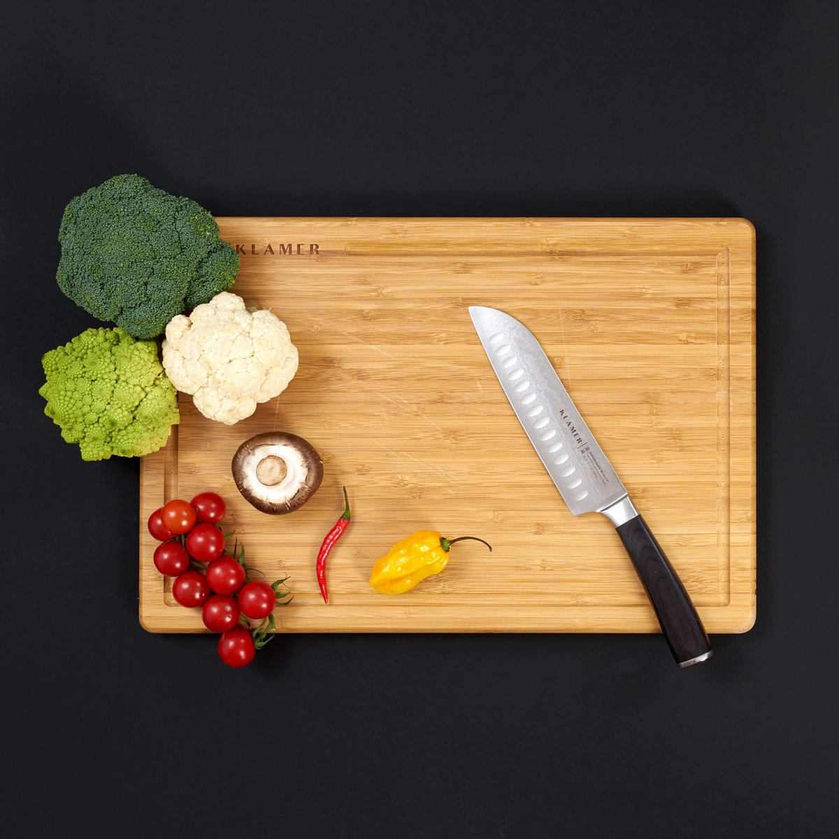 MESSER Premium Santoku Damastmesser 18 cm Pakkaholz - Schwarz, Metall (30cm) - KLAMER