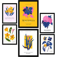 POSTER Set Mit 6 Blumen Magnolienblätter A3 & A4 Rahmenlos - Klar, Papier (29/3cm) - Nacnic