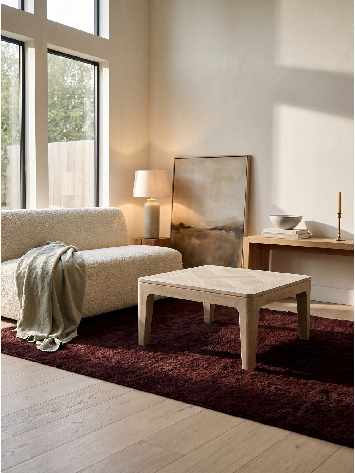 SOFATISCH LOIRE, Mango Massivholz, handgefertigt, Weiß-Mango, 60 x 60 x 32 cm - Beige/Weiß, Holz (60/60/32cm) - KADIMA DESIGN