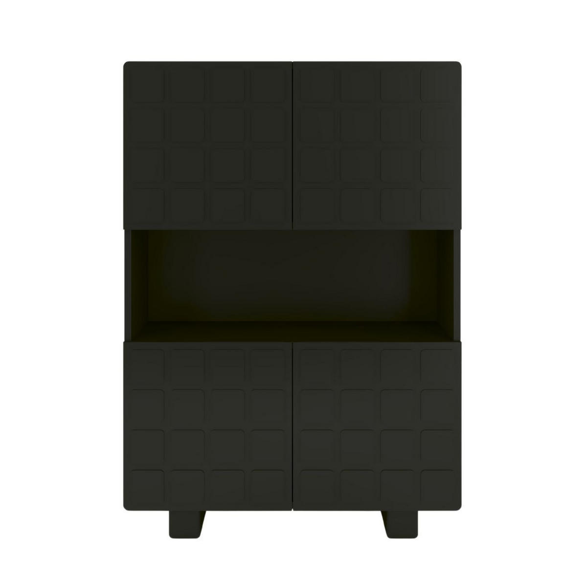 HIGHBOARD Cubo Long, Geometrische 3D Fronten, 85 x 120 cm, Schwarz - Schwarz, Holz/Holzwerkstoff (84.3/120/41.8cm) - Skandica