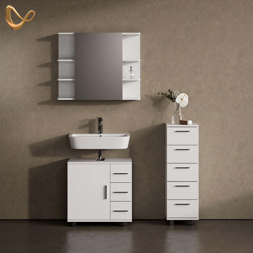 BADSCHRANK Eisak Weiß 30 x 95 cm - Weiß, Holzwerkstoff (30/95/30cm) - Livinity®