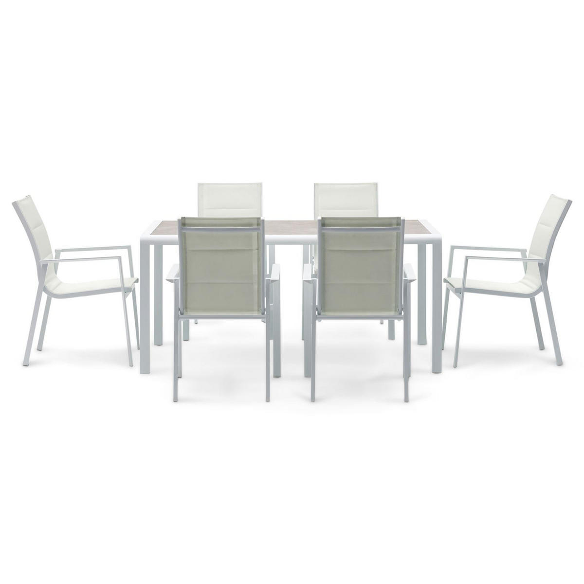 GARTENMÖBEL SET TRAPANI 7er Set grau, weiß - Grau, Glas/Metall - IDIMEX