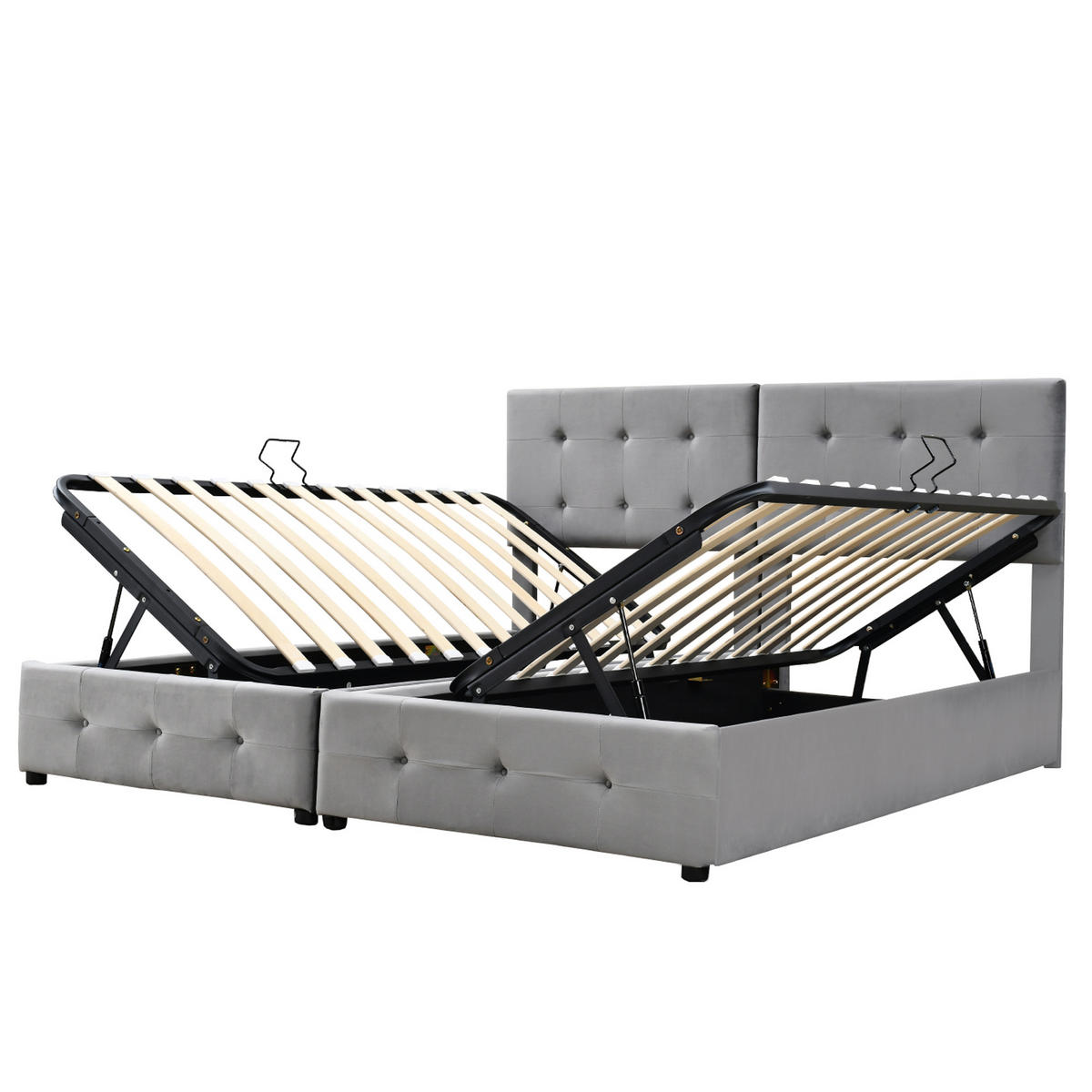 POLSTERBETT 180/200 cm graues hydraulisches Stauraumbett mit hochverstellbarem Kopfteil - Grau, Textil (180/200cm) - OKWISH