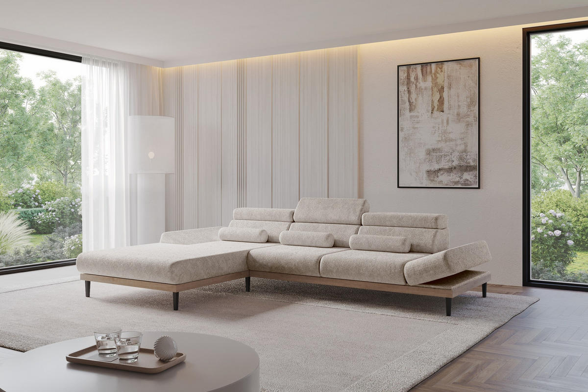ELEKTRISCHES ECKSOFA Links MONA 316x205x85 Hellgrau Velours - Hellgrau, Holzwerkstoff/Textil (316/205cm) - ALTDECOR
