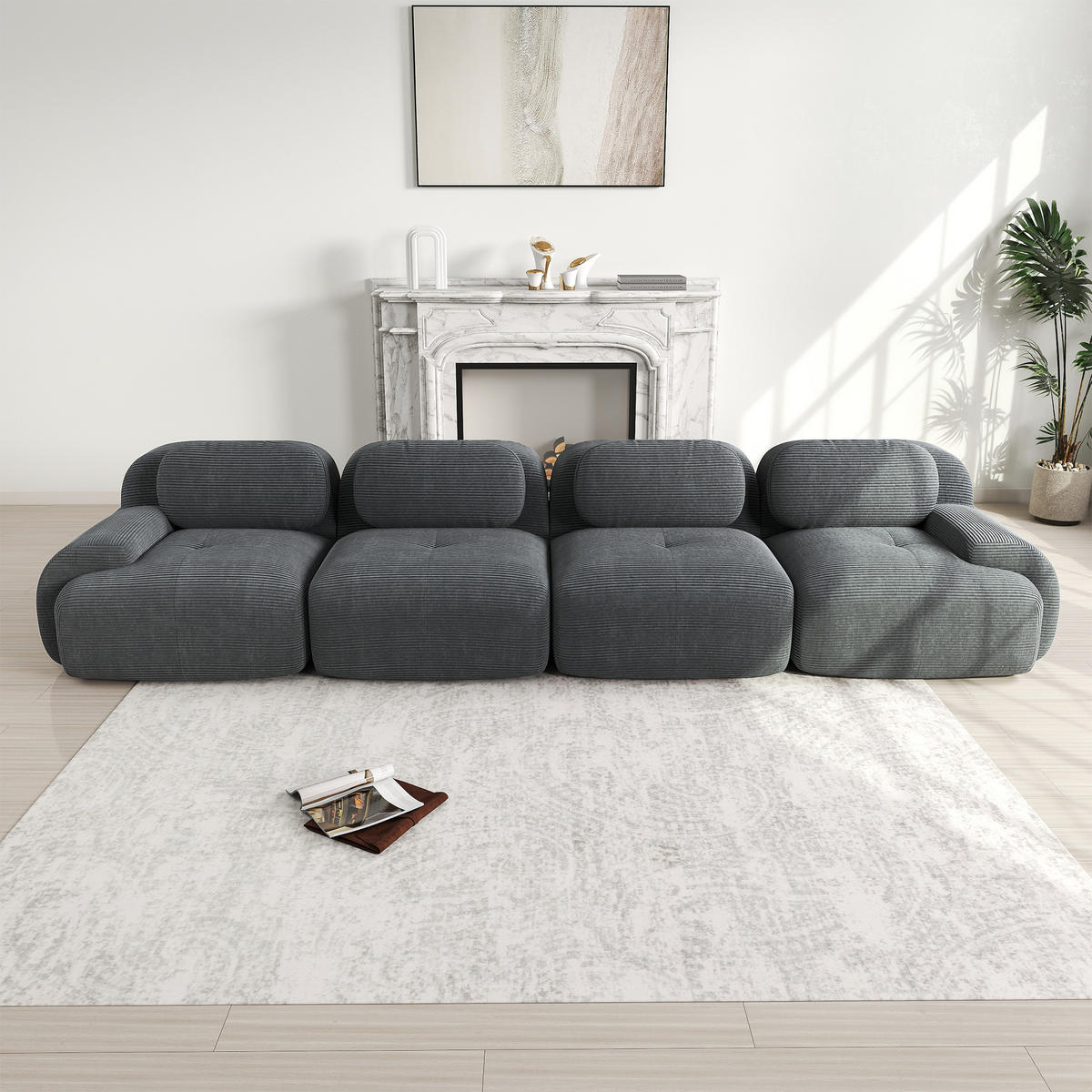 4-SITZER SOFA Cord Grau - Grau, Textil (388/75/103cm) - WISHDOR