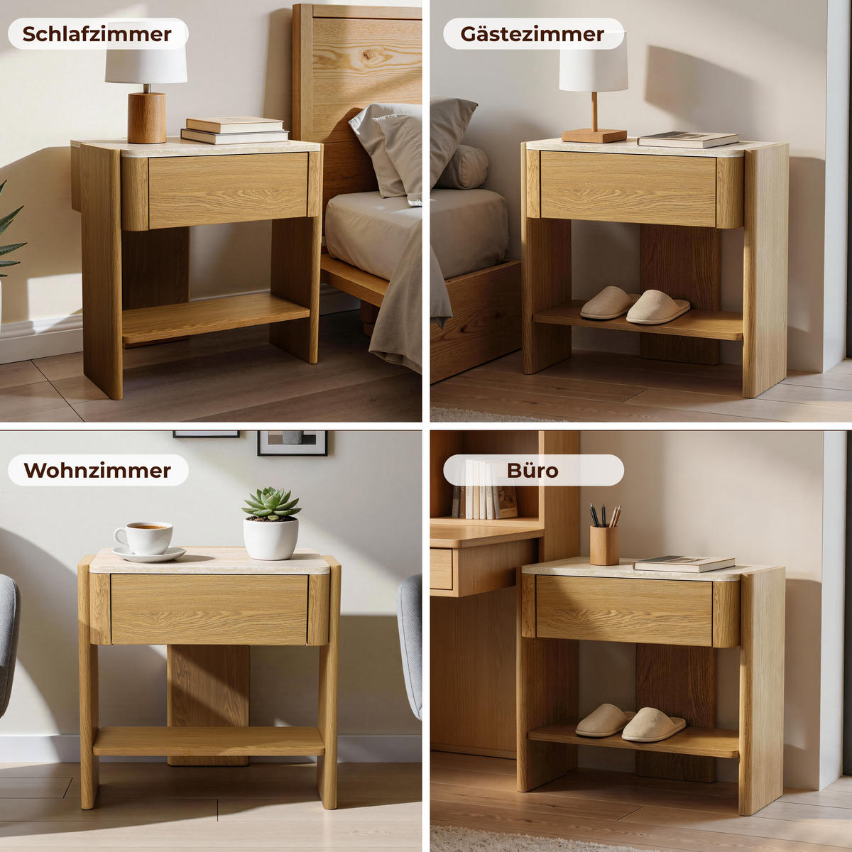 NACHTTISCH Modern mit Marmoroptik, Eiche, MDF | B55 x T40 x H53 cm - Eichefarben, Holz (55/53/40cm) - Hometopia