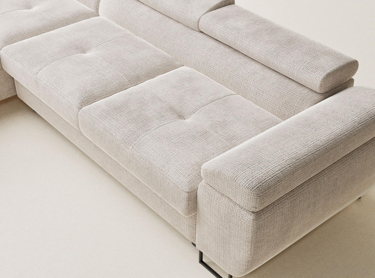 ECKSOFA Concord Creme Chenille-Stoff - Links Seite - Creme/Schwarz, Holz/Holzwerkstoff (203/277cm) - Maison de Reve