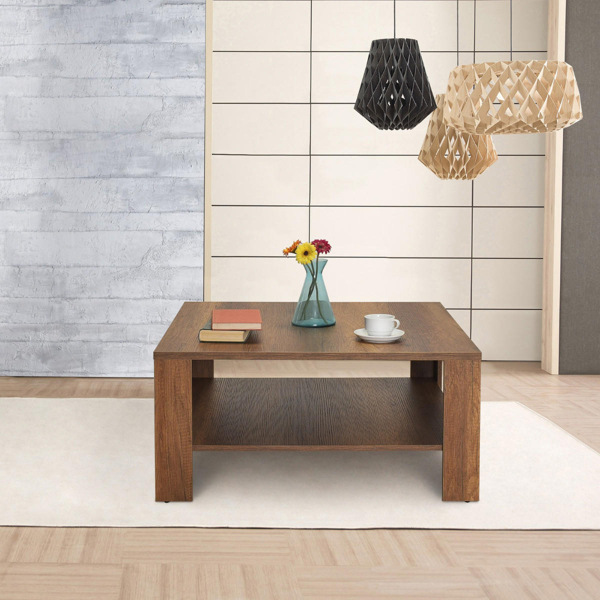 COUCHTISCH mit Ablagefach - lena 90/90/42 cm - Naturfarben, Holzwerkstoff (90/90/42cm) - Calicosy