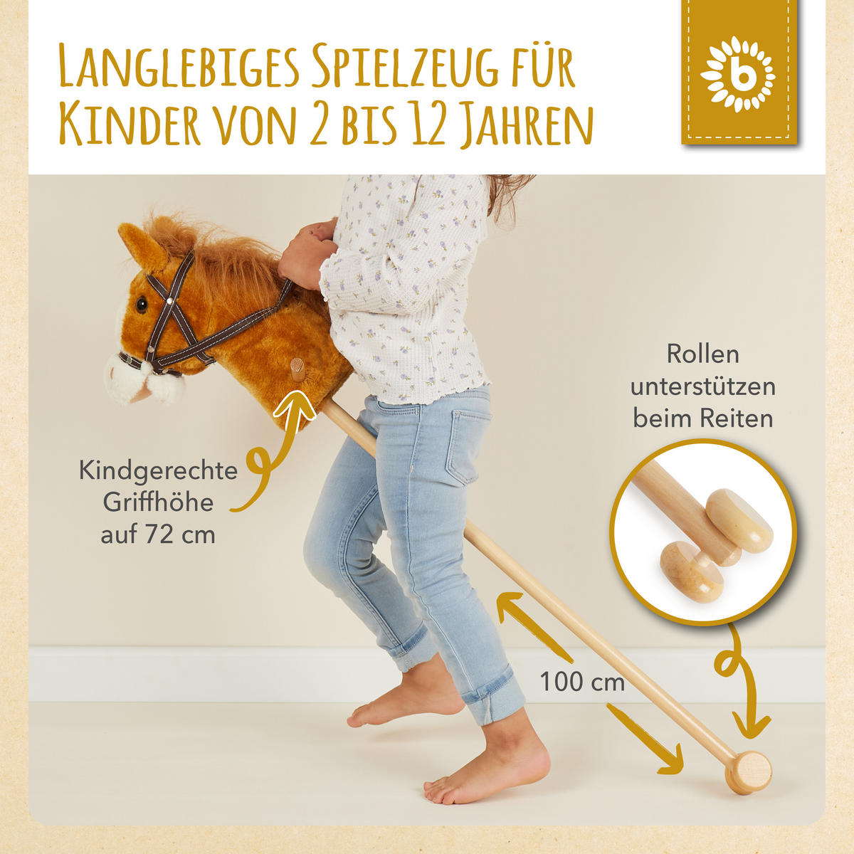 STECKENPFERD Kinder Brownie - Braun, Textil (24/100cm) - Bieco Spielwaren
