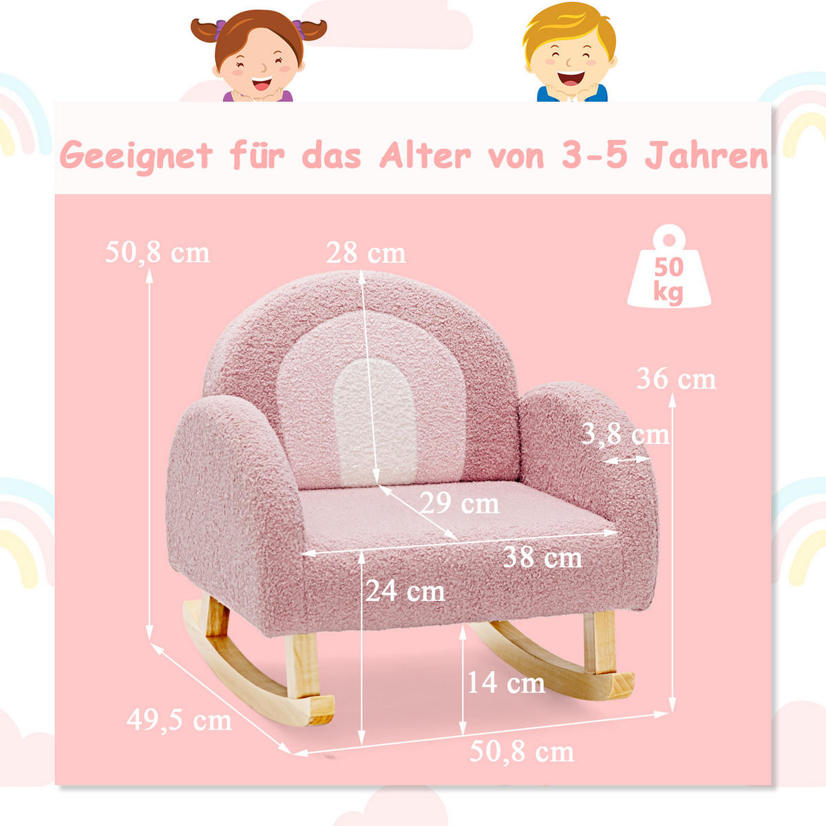 KINDERSOFA 51cm Pink - Pink, Holz (50/51/51cm) - COSTWAY