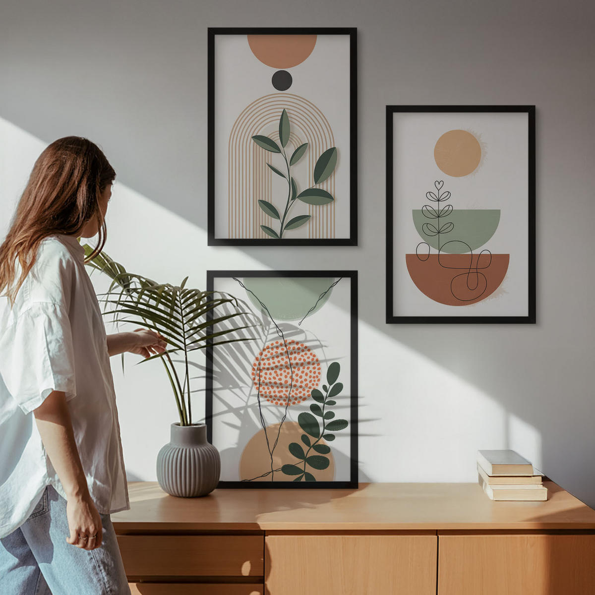 WANDBILDER 3er-Set - 40x60 cm Schwarzer Rahmen - Abstrakte Pflanzenformen - Schwarz, Kunststoff (40/60cm) - ArtPrintCave