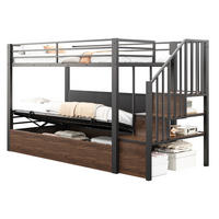 ETAGENBETT 90/200 cm in Schwarz mit Hydraulik-Stauraum, Treppe mit Staufächern und Schutzgeländer - Schwarz, Holzwerkstoff (90/200cm) - STILVORA