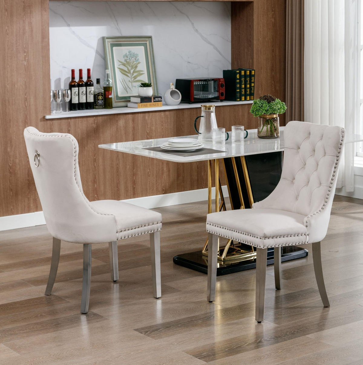ESSZIMMERSTUHL 2er-Set hohe Rückenlehne Samt Beige - Beige, Metall (50/95/65cm) - Meubliv