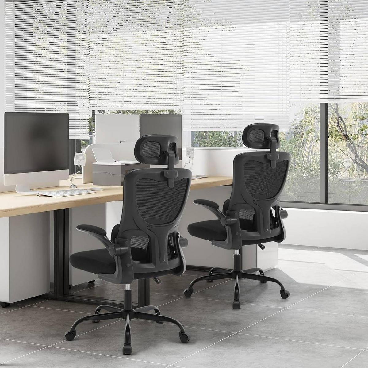 BÜROSTUHL ergonomisch, Netzstoff, Schwarz - Schwarz, Kunststoff/Textil (62/116/69.5cm) - Woltu