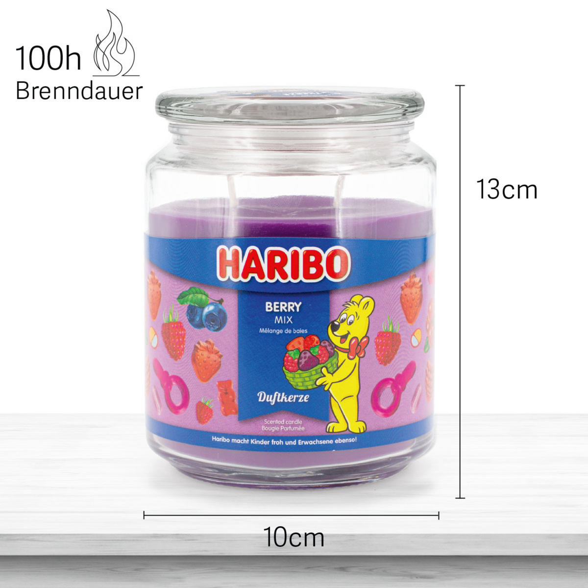 DUFTKERZE Haribo - Violett, Glas/Naturmaterialen (13cm)