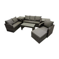 GARTENSOFA SET mit rechteckigem COUCHTISCH Polyrattan 8-Sitzer Dunkelgrau - Dunkelgrau/Grau, Glas/Kunststoff - Fimous
