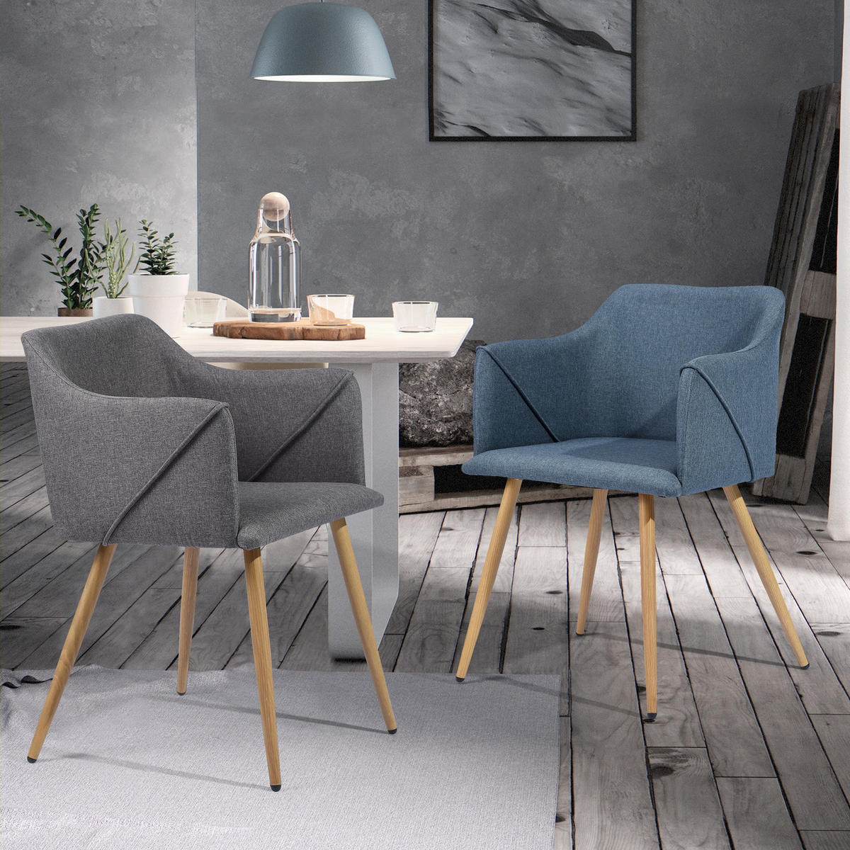 ESSZIMMERSTUHL 2er-Set Stoff Blau - Blau, Holz/Holzwerkstoff (54/75/53cm) - Urban Meuble