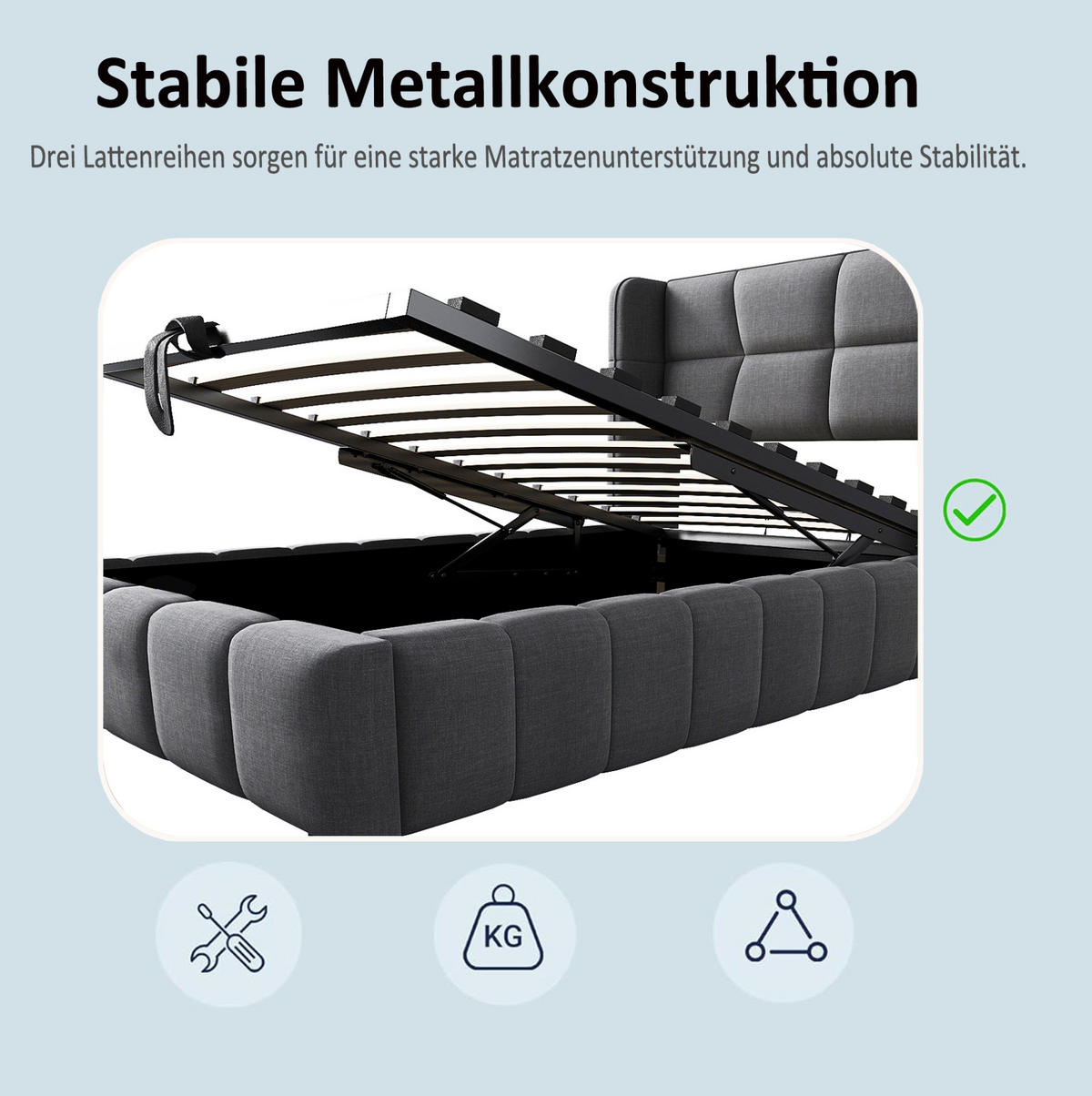POLSTERBETT 90/200 cm Grau aus Stoff mit Stauraum - Grau, Textil (90/200cm) - OKMYHOME