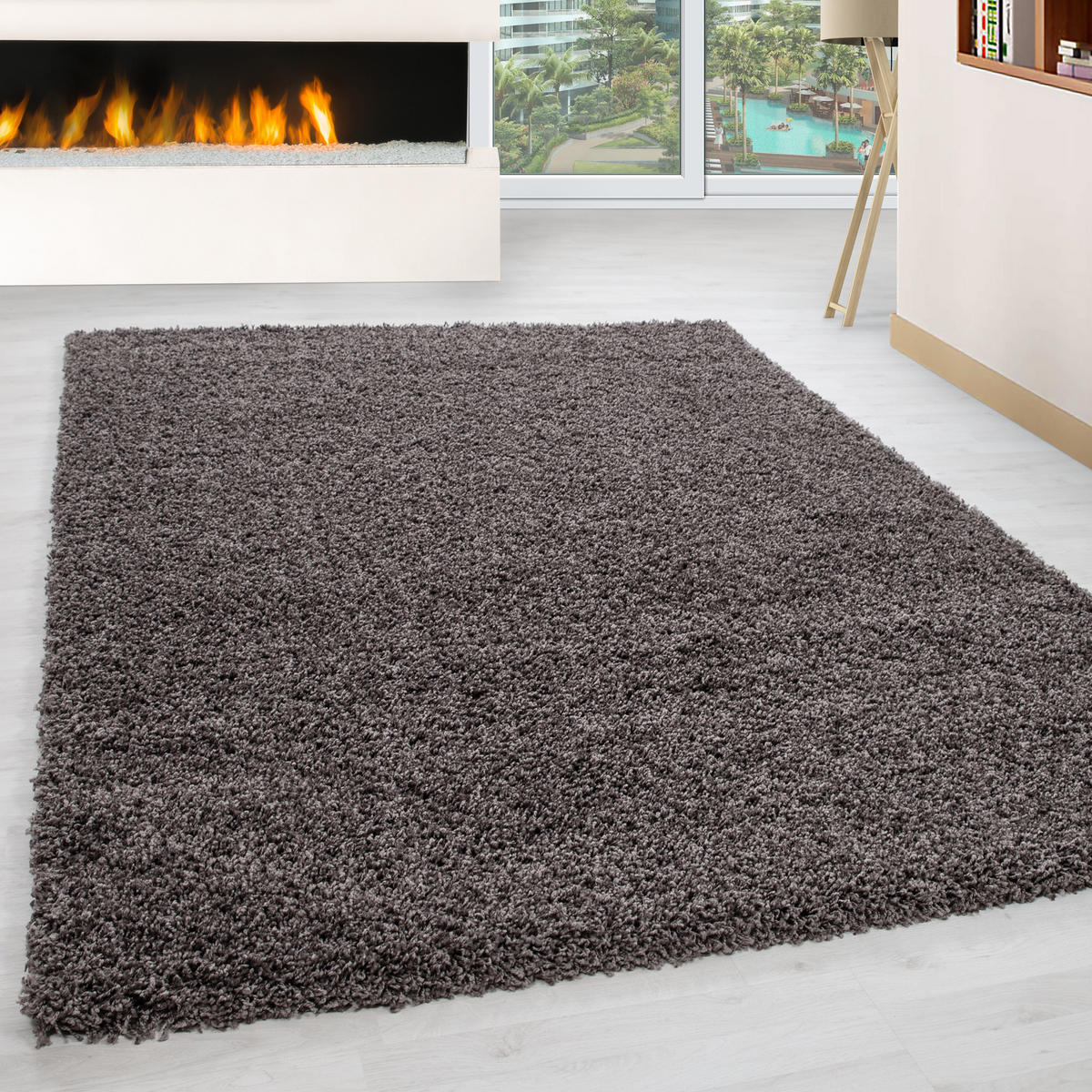 TEPPICH Hochflor Unifarben Polypropylen Wohnzimmer Shaggy Taupe Rechteckig 140x200 - Taupe, Textil (140/200cm) - KADIMA DESIGN