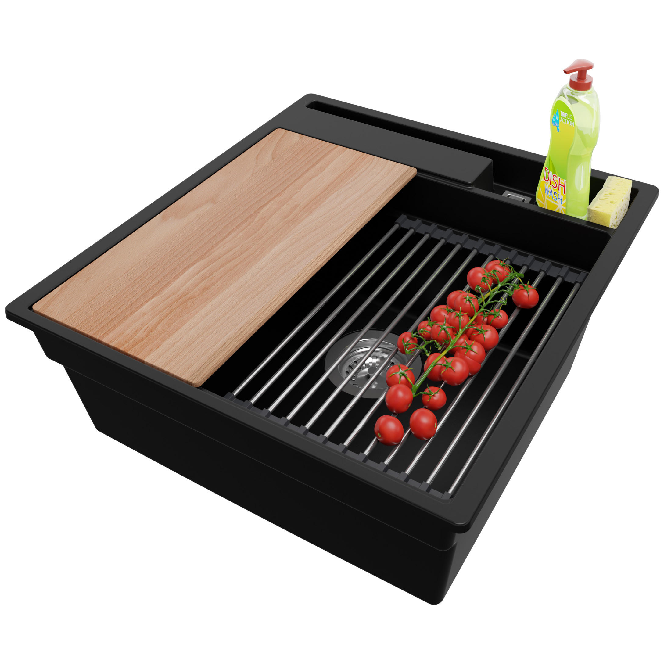 SPÜLBECKEN Oslo Pocket, 2-er set Schwarz 48/53 cm 1 Becken + Ablauf-Set + Küchenzubehörset ab 50er Unterschrank - Chromfarben/Beige, Kunststoff (48/20/53cm) - Primagran