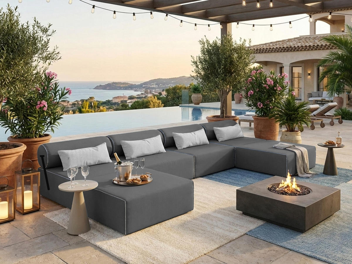 GARTENSOFA BALI XL - Wetterfeste Balkonmöbel & Lounge Sofa Außen - Moderne Outdoor Couch für Garten - Balkon & Terrasse - Dunkelgrau - Dunkelgrau, Kunststoff (448/78/100cm) - Trada