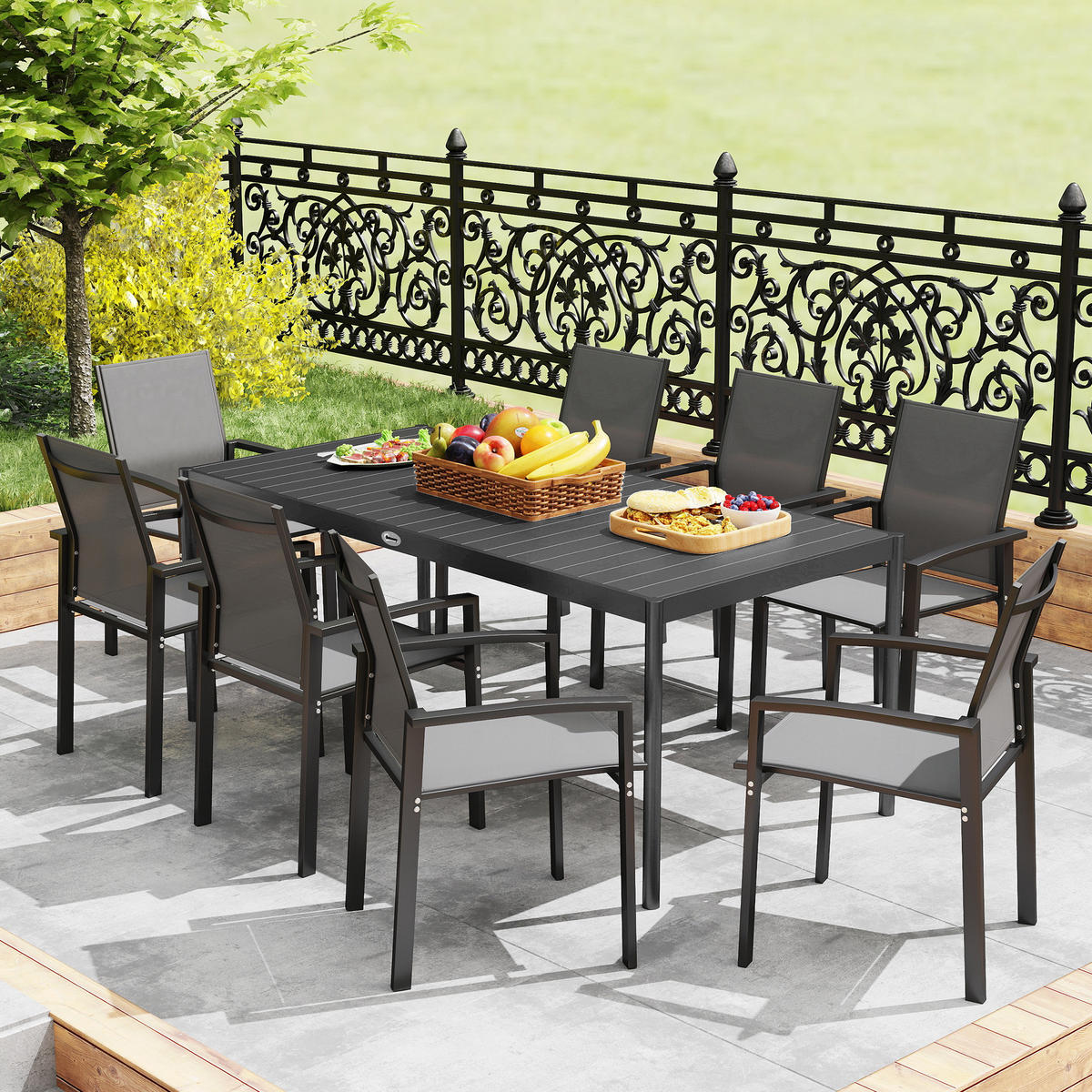 GARTENTISCH DE-14148 rechteckig 186x90 cm, für 8 Personen Dunkelgrau - Dunkelgrau, Metall (186/90/74cm) - ComfortXL