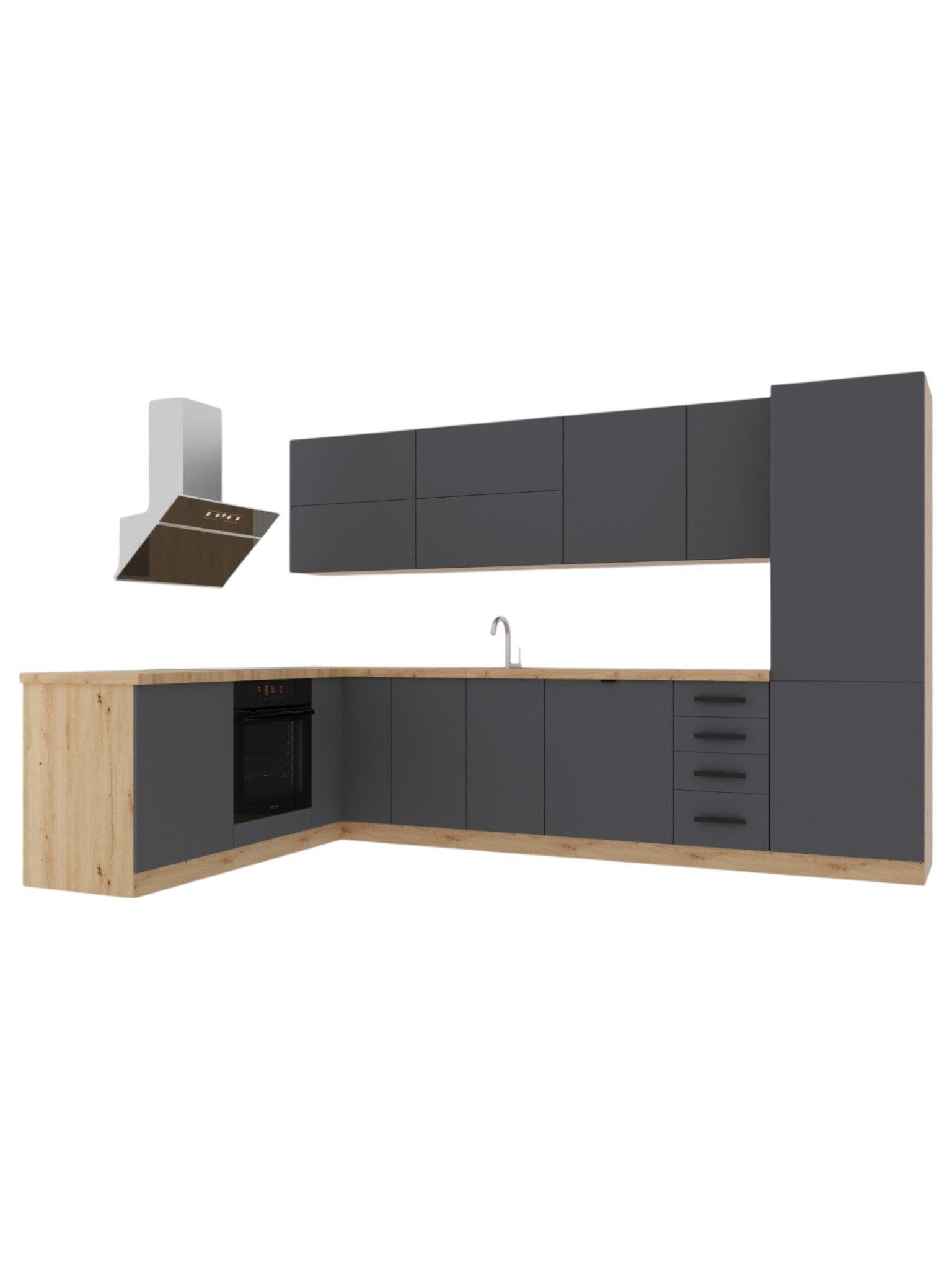 ECKKÜCHE 330 x 210 cm – Nexa K53-G330 – in Grau / Matt - Schwarz/Grau, Holz/Metall (330/212/58cm) - ROYAL24_MARKT