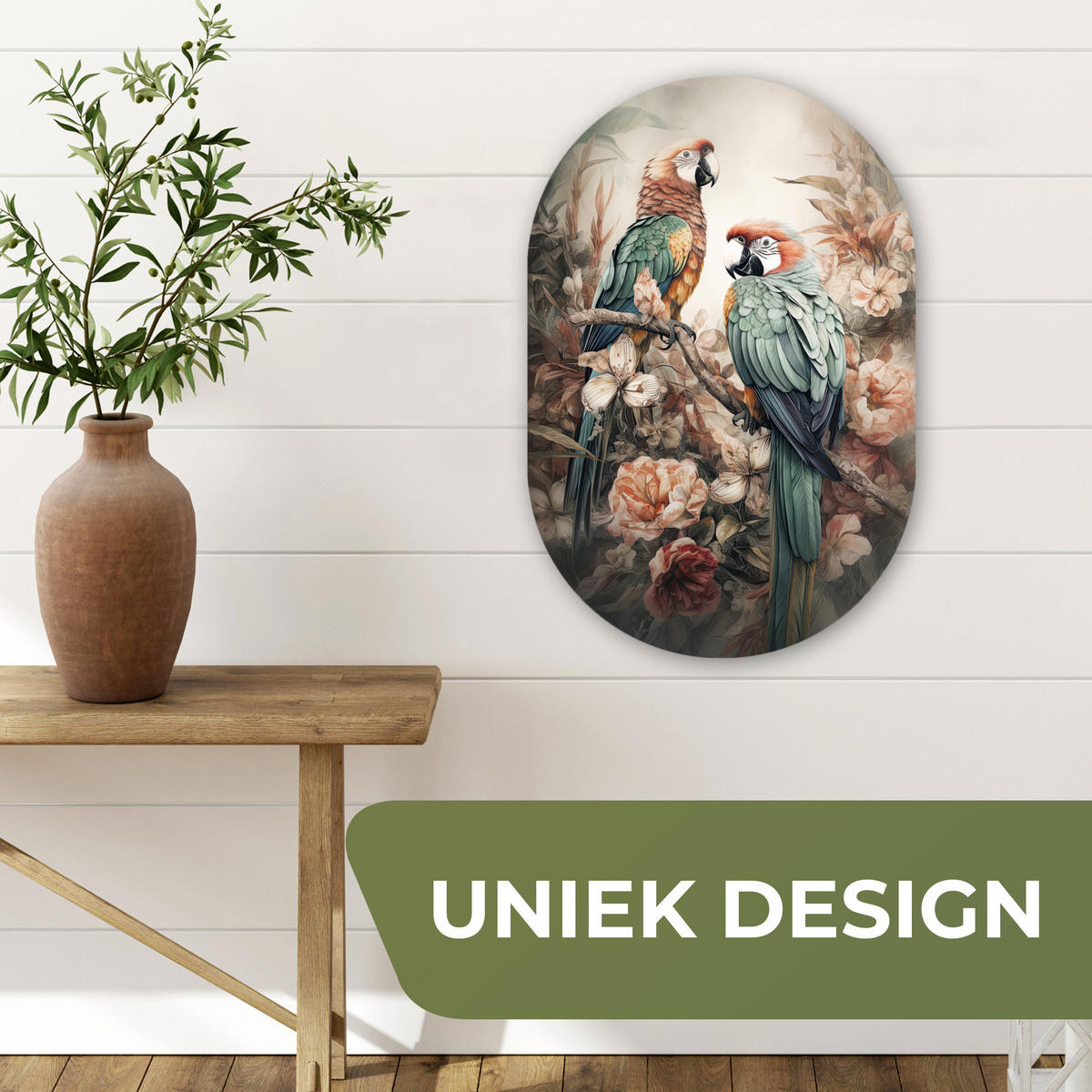 WANDBILD Papageien - Vögel - Natur - Blumen Deko Wohnzimmer 40x60 cm - Baltimorefarben, Kunststoff (40/60cm) - MuchoWow